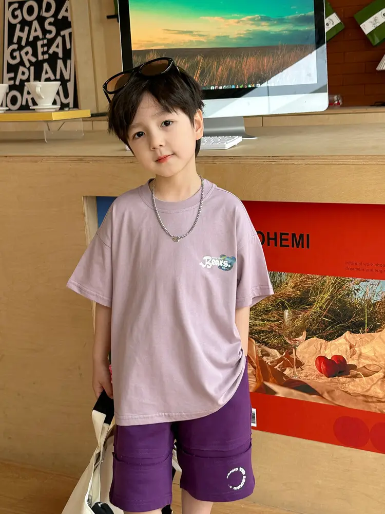 Boys Bear T-Shirt Purple K-Style Summer Wear 2025 Kids — feature 8