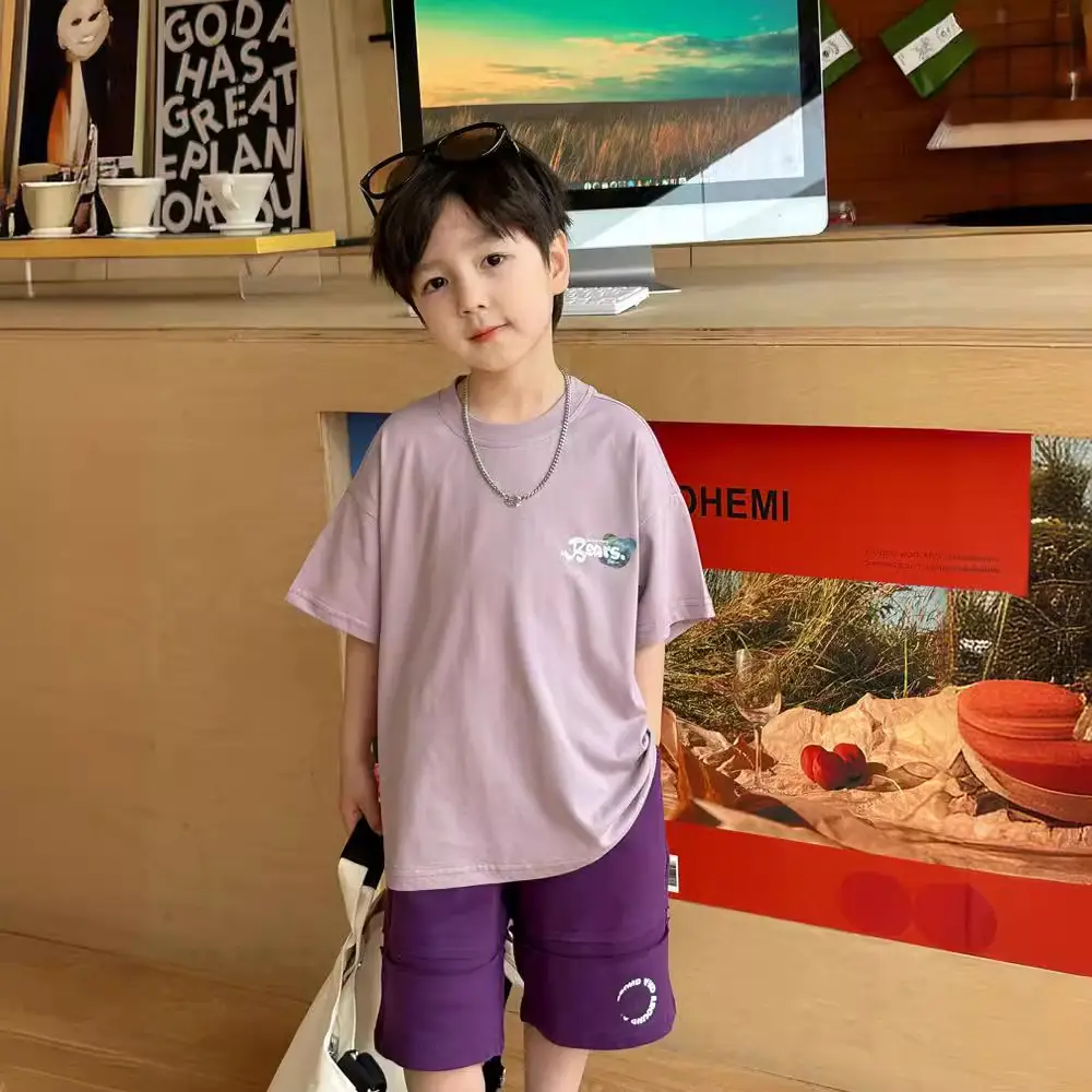 Boys Bear T-Shirt Purple K-Style Summer Wear 2025 Kids - Image 2