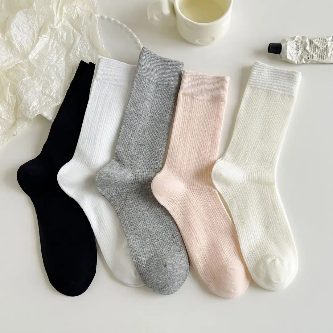 YOUJIAXIU Spring and Summer Thin Women's Pile Socks Hollow All-match JK Socks Ins Boneless Sweet Mid-tube Women's Socks — feature 13