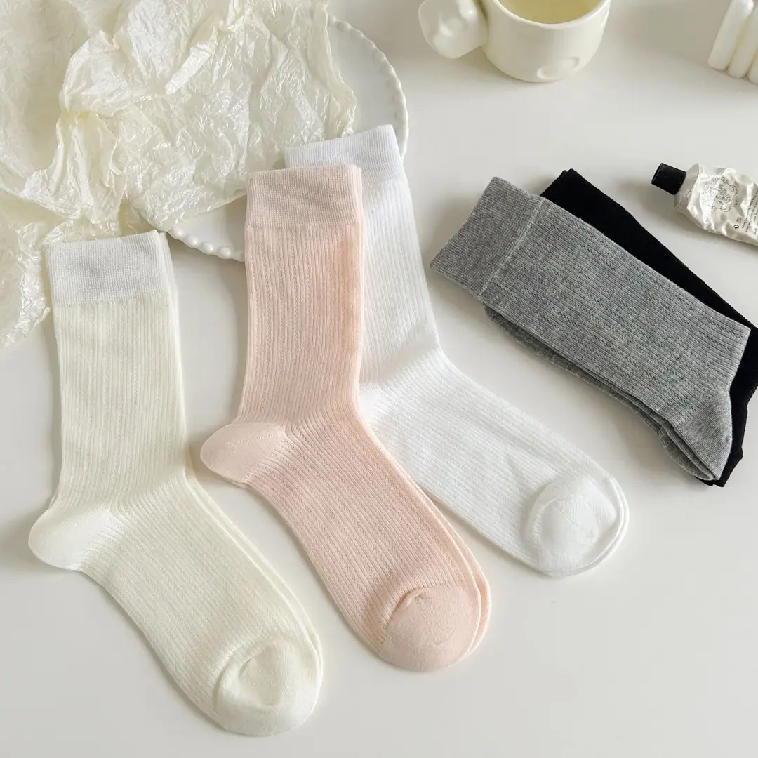 YOUJIAXIU Spring and Summer Thin Women's Pile Socks Hollow All-match JK Socks Ins Boneless Sweet Mid-tube Women's Socks — feature 9