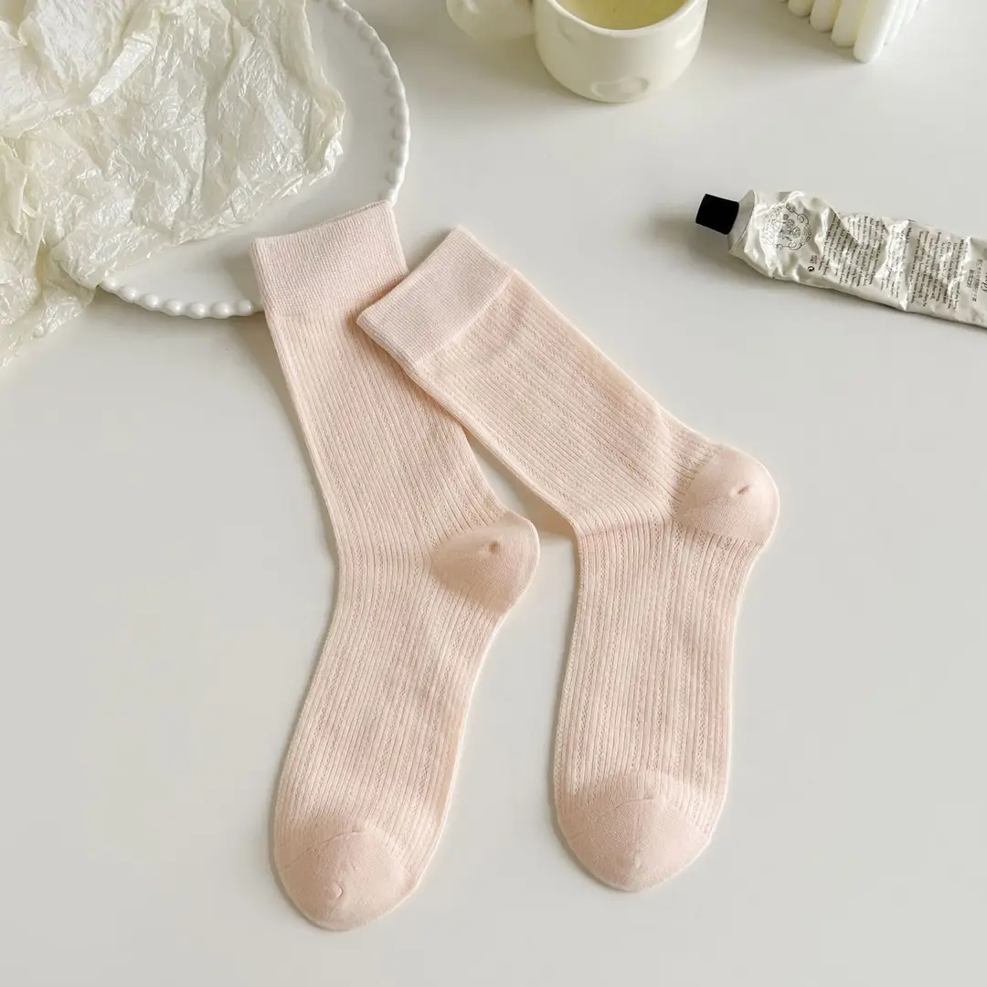 YOUJIAXIU Spring and Summer Thin Women's Pile Socks Hollow All-match JK Socks Ins Boneless Sweet Mid-tube Women's Socks