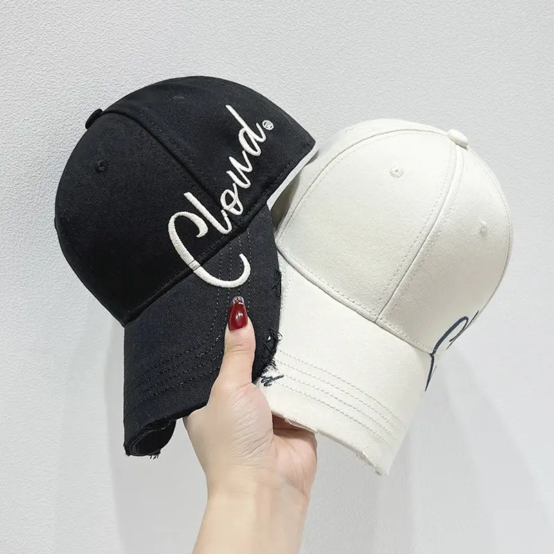 Women White Embroidered Baseball Cap with Sunshade