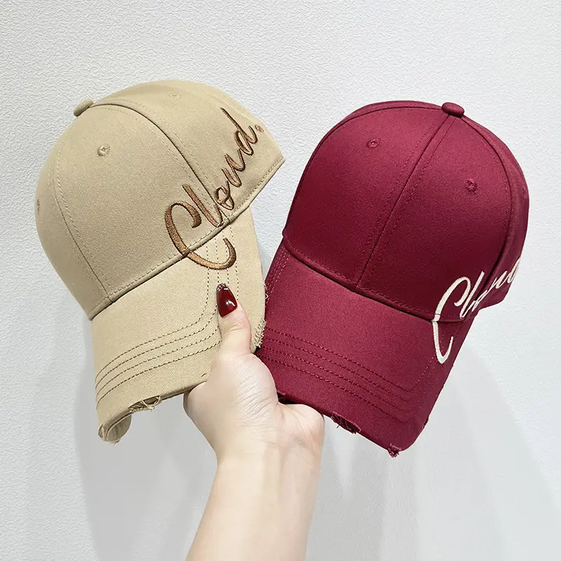 Women White Embroidered Baseball Cap with Sunshade
