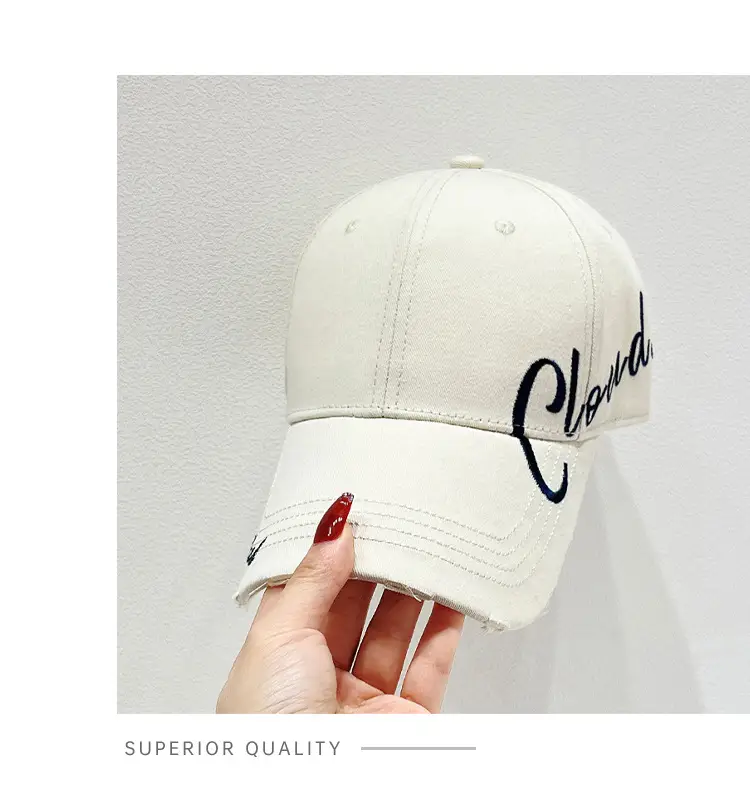 Women White Embroidered Baseball Cap with Sunshade — feature 8