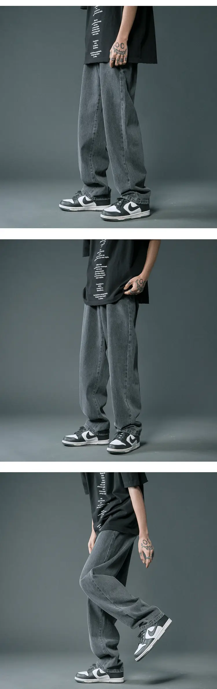 Men Light Blue Korean Style Jeans Loose Fit Long Trousers — feature 11
