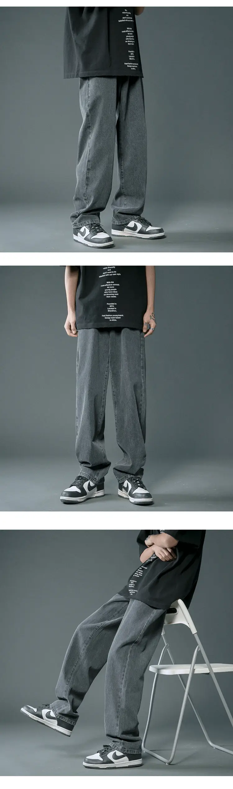 Men Light Blue Korean Style Jeans Loose Fit Long Trousers — feature 13