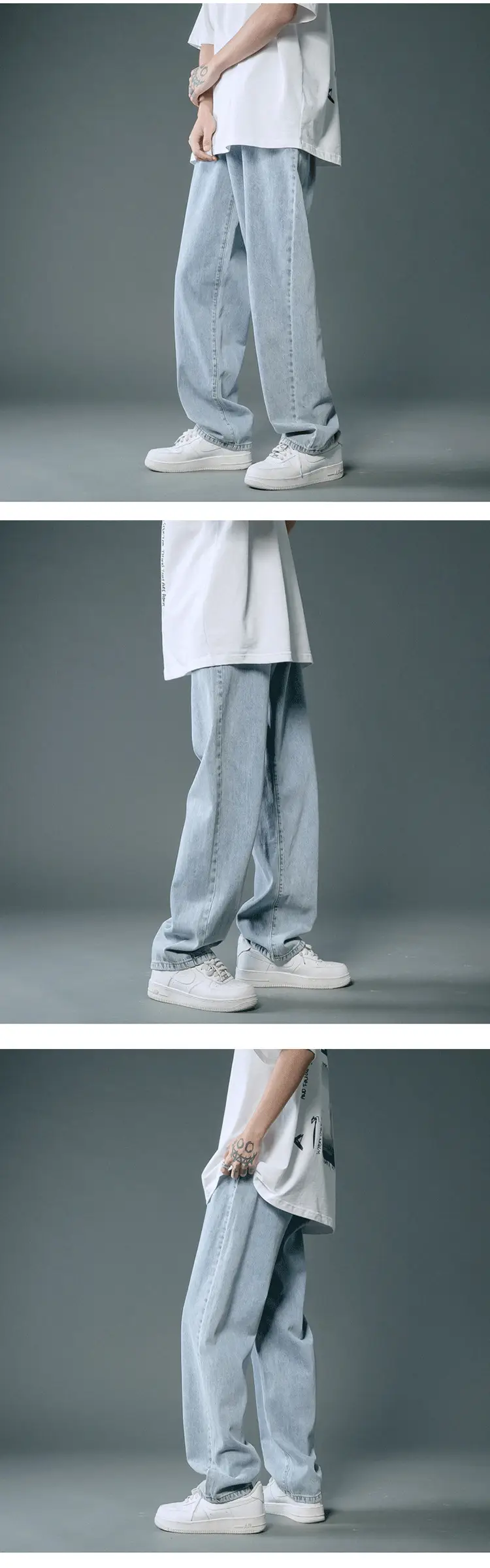 Men Light Blue Korean Style Jeans Loose Fit Long Trousers — feature 8