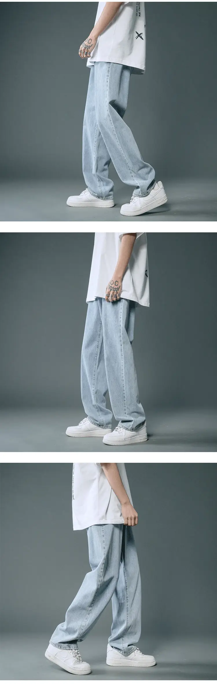 Men Light Blue Korean Style Jeans Loose Fit Long Trousers — feature 9