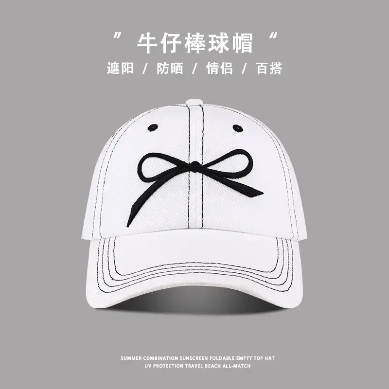 Denim Baseball Cap with Embroidered Bow for Women — feature 9