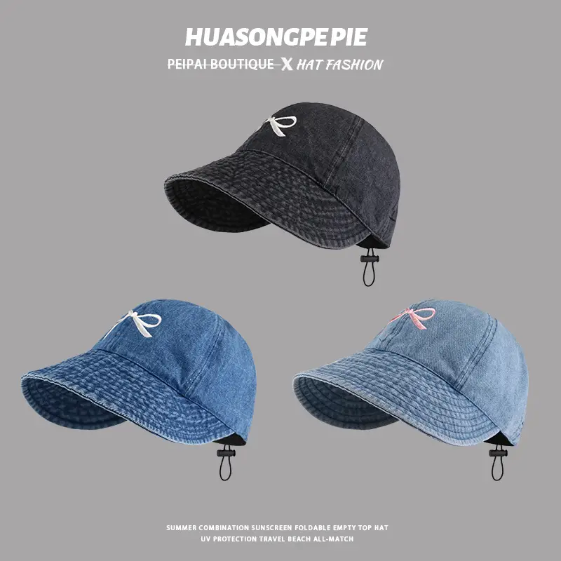 Blue Bow Cowboy Fisherman Hat for Women Summer Wear