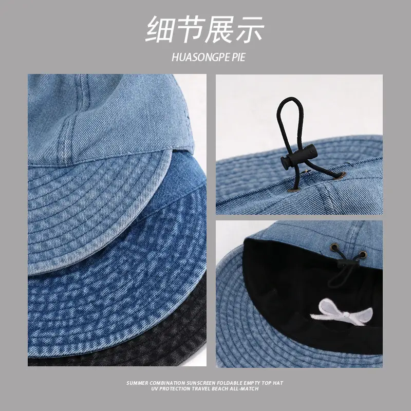 Blue Bow Cowboy Fisherman Hat for Women Summer Wear