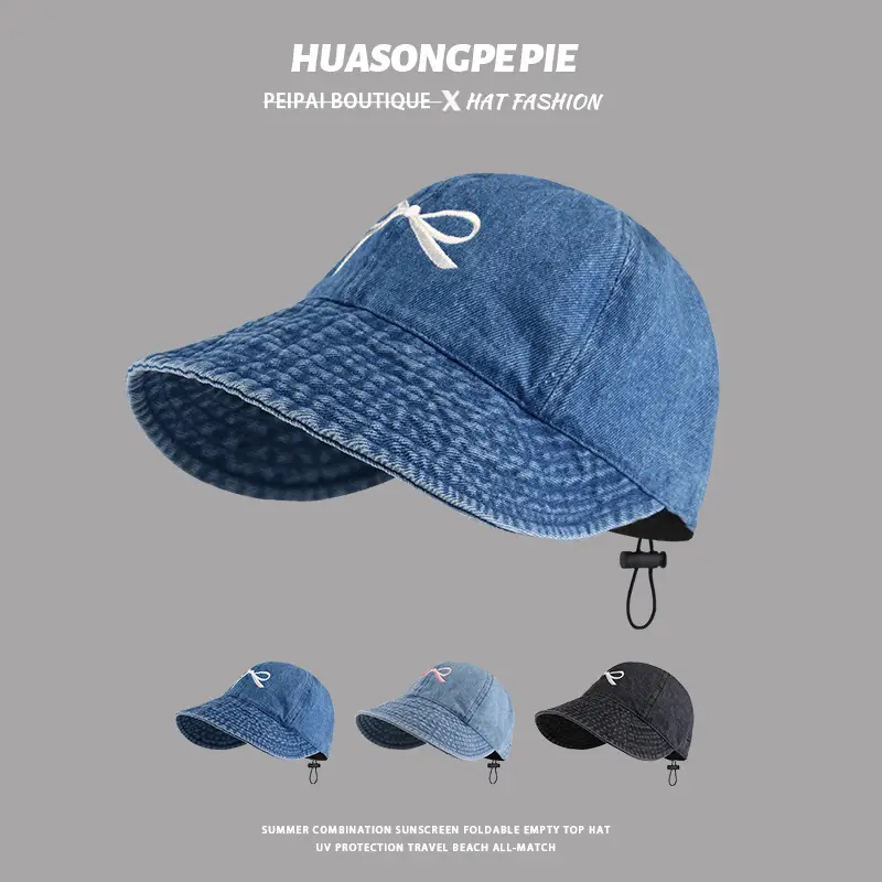 Blue Bow Cowboy Fisherman Hat for Women Summer Wear — feature 1