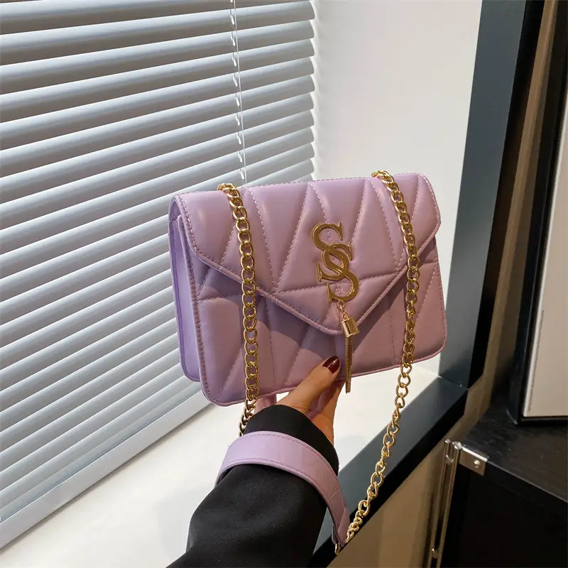 Lilac Embroidered Chain Shoulder Bag for Women - Image 5