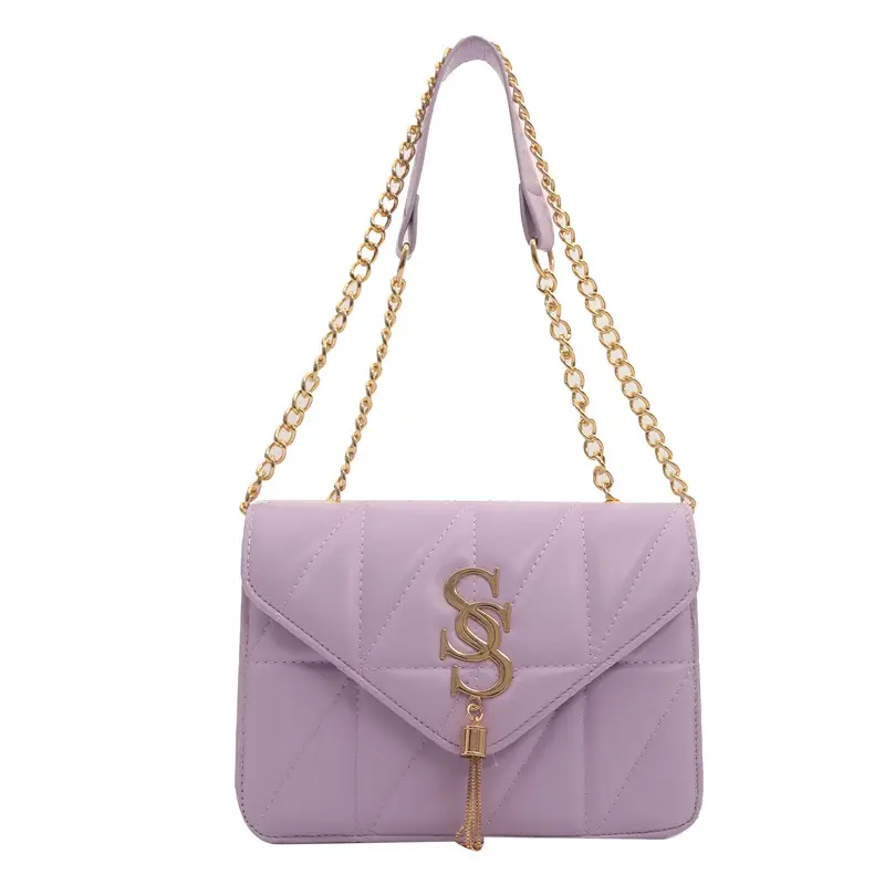 Lilac Embroidered Chain Shoulder Bag for Women - Image 9