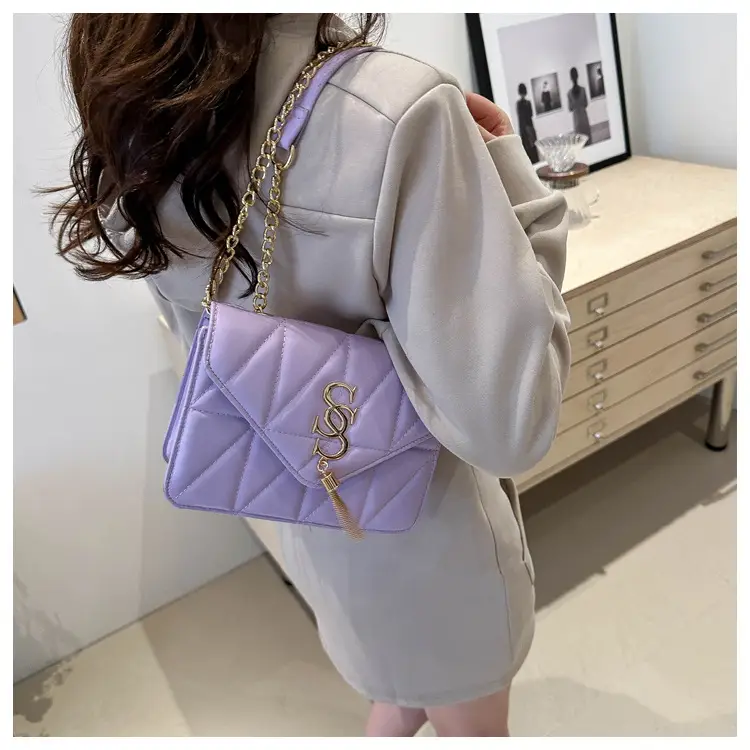 Lilac Embroidered Chain Shoulder Bag for Women — feature 11