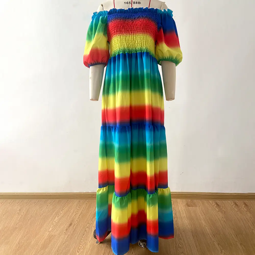 2025 cross-border new spring and summer European and American women's dress off-shoulder floral fashion off-shoulder long printed skirt