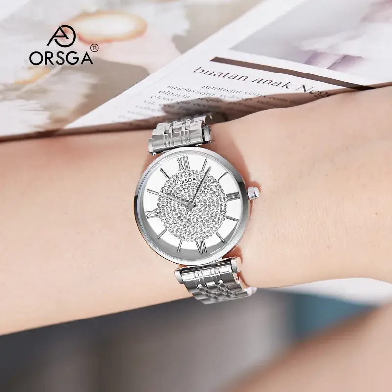 ORSGA Women's Diamond Watch with Gold Belt