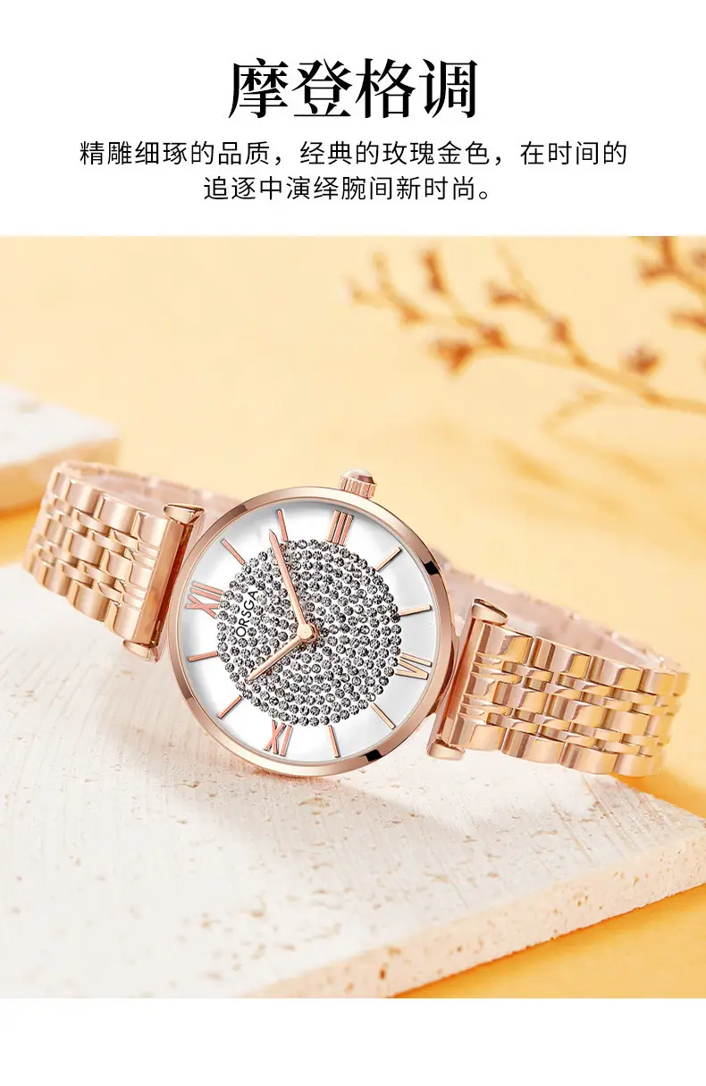 ORSGA Women's Diamond Watch with Gold Belt — feature 11
