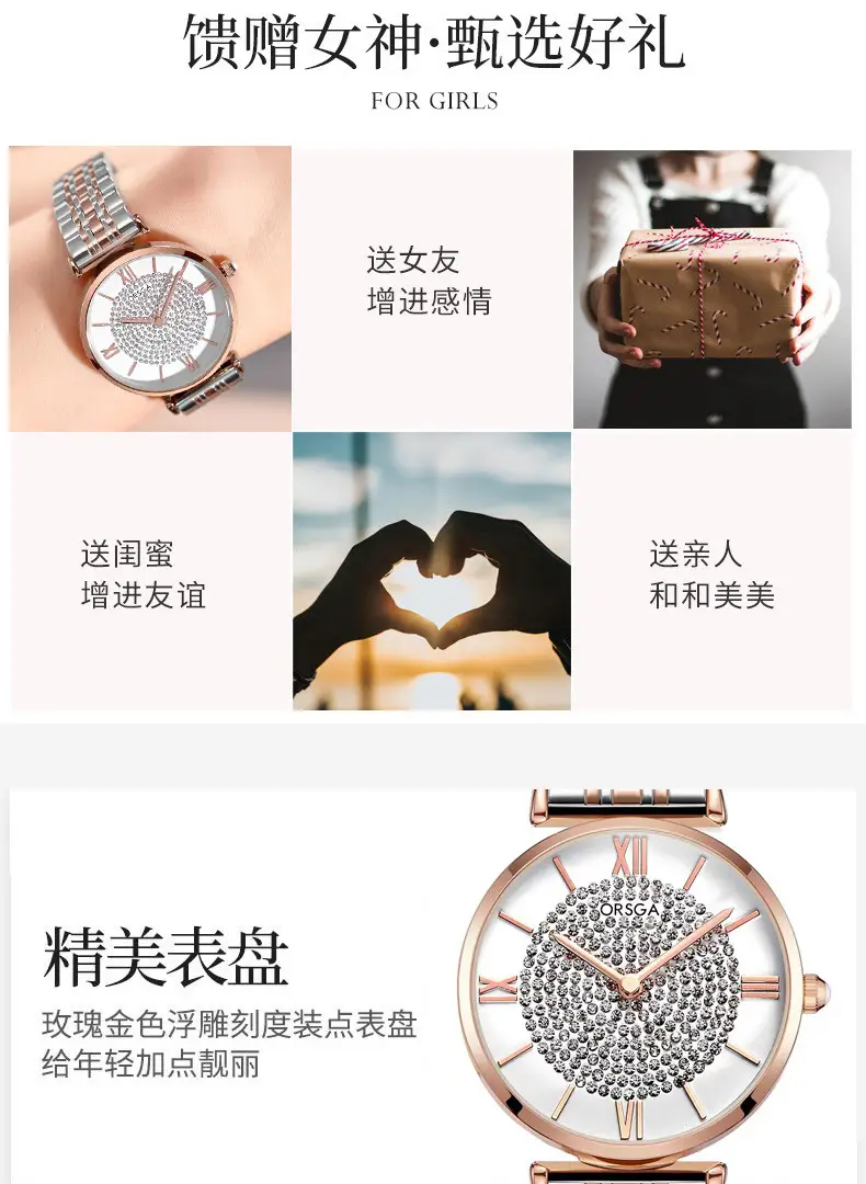 ORSGA Women's Diamond Watch with Gold Belt — feature 7