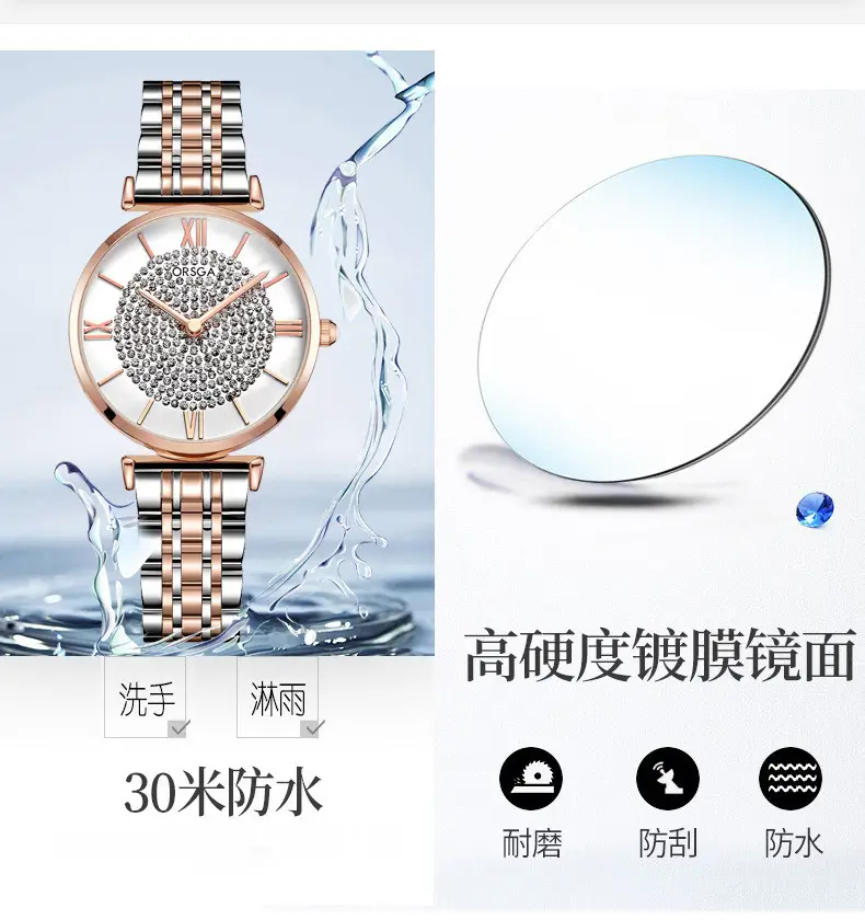 ORSGA Women's Diamond Watch with Gold Belt — feature 9