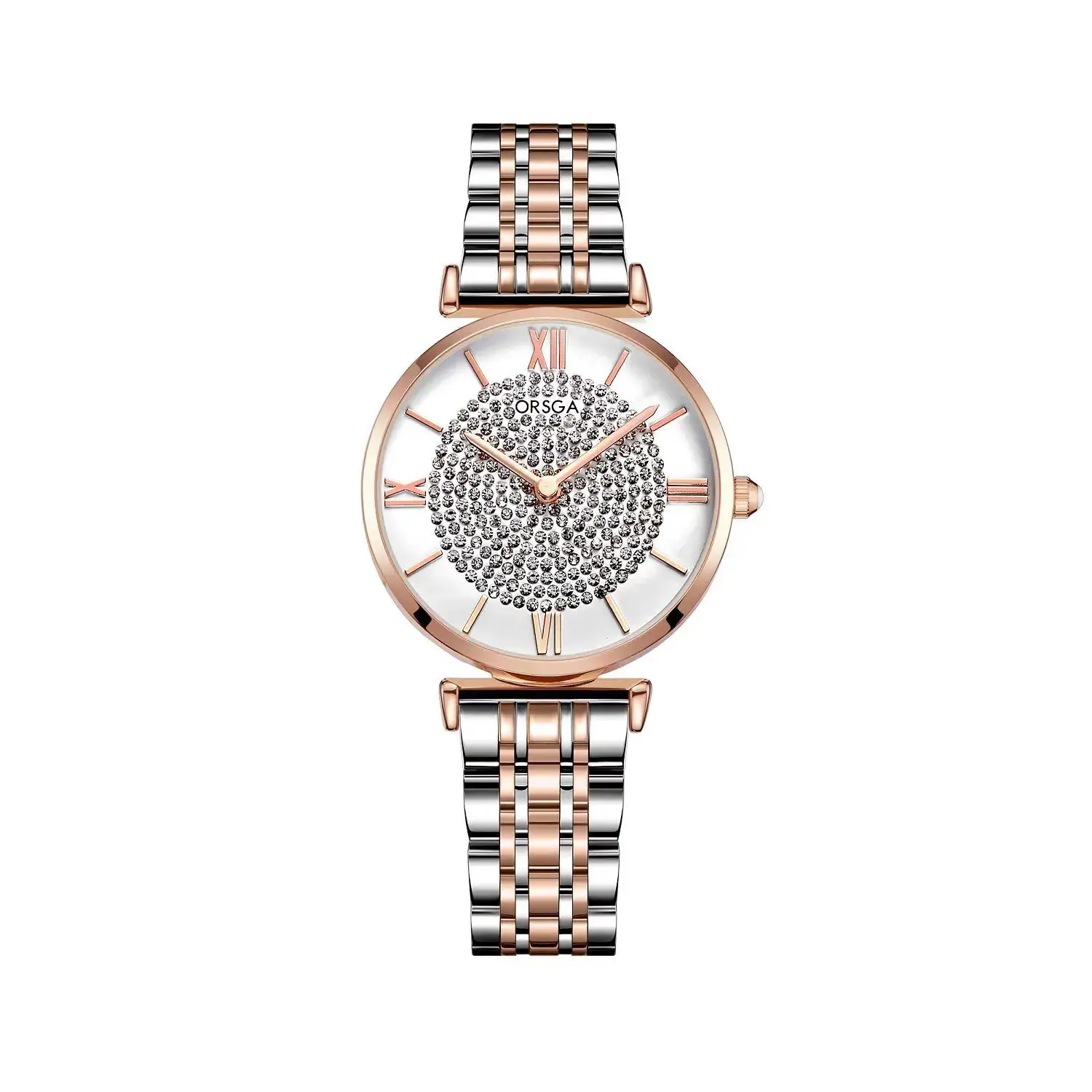 ORSGA Women's Diamond Watch with Gold Belt