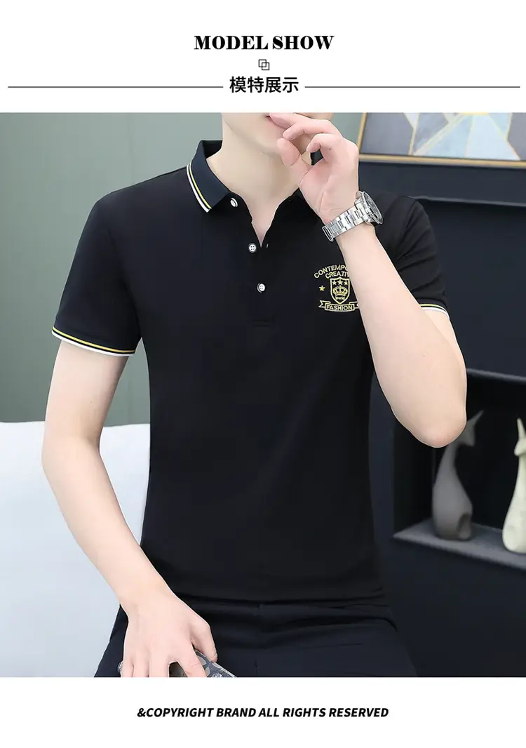 Men Black Embroidered Polo T-Shirt Pure Cotton — feature 10