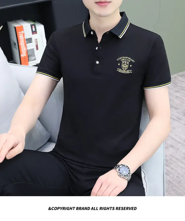 Men Black Embroidered Polo T-Shirt Pure Cotton — feature 11