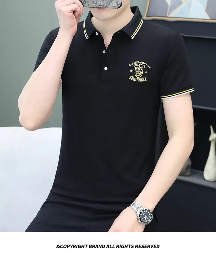 Men Black Embroidered Polo T-Shirt Pure Cotton — feature 12