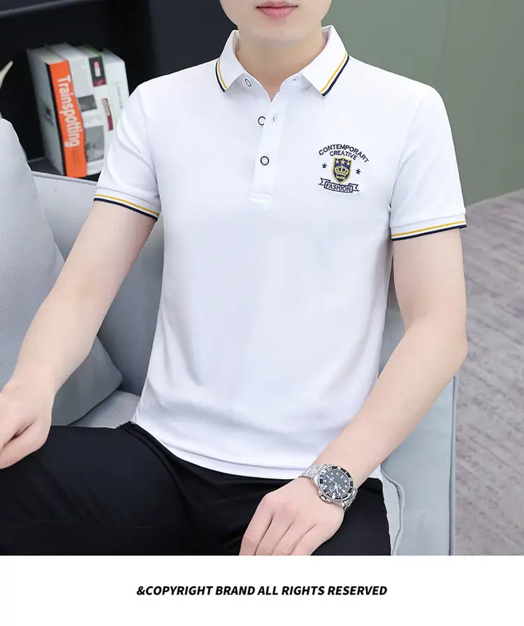 Men Black Embroidered Polo T-Shirt Pure Cotton — feature 19