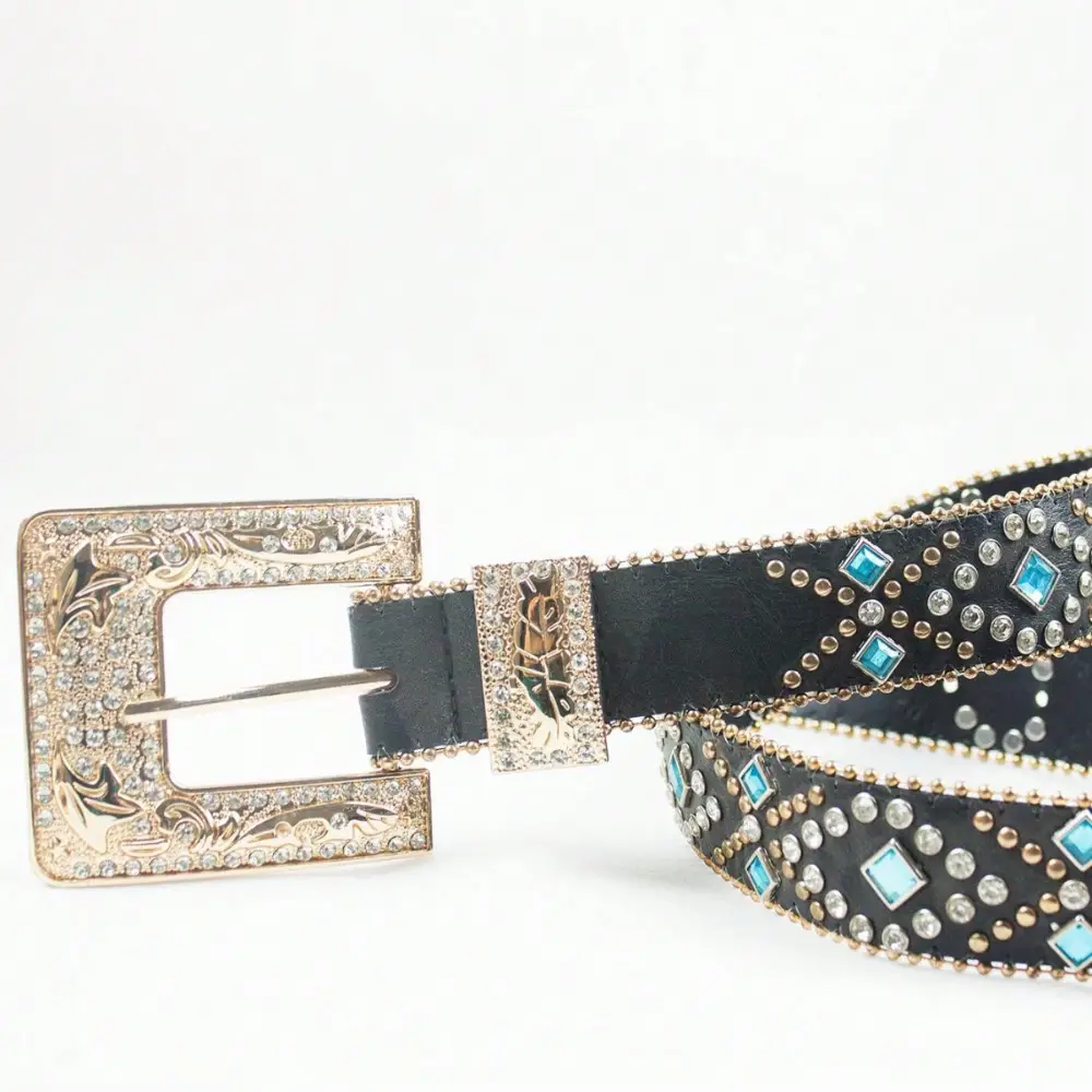 Black Rhinestone Belt with Retro Pin Buckle - Image 2