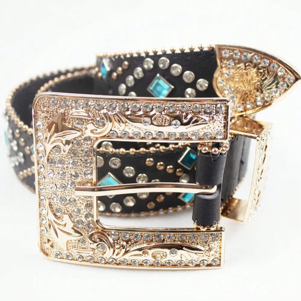 Black Rhinestone Belt with Retro Pin Buckle - Image 3