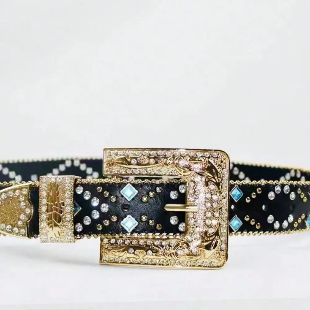Black Rhinestone Belt with Retro Pin Buckle - Image 4