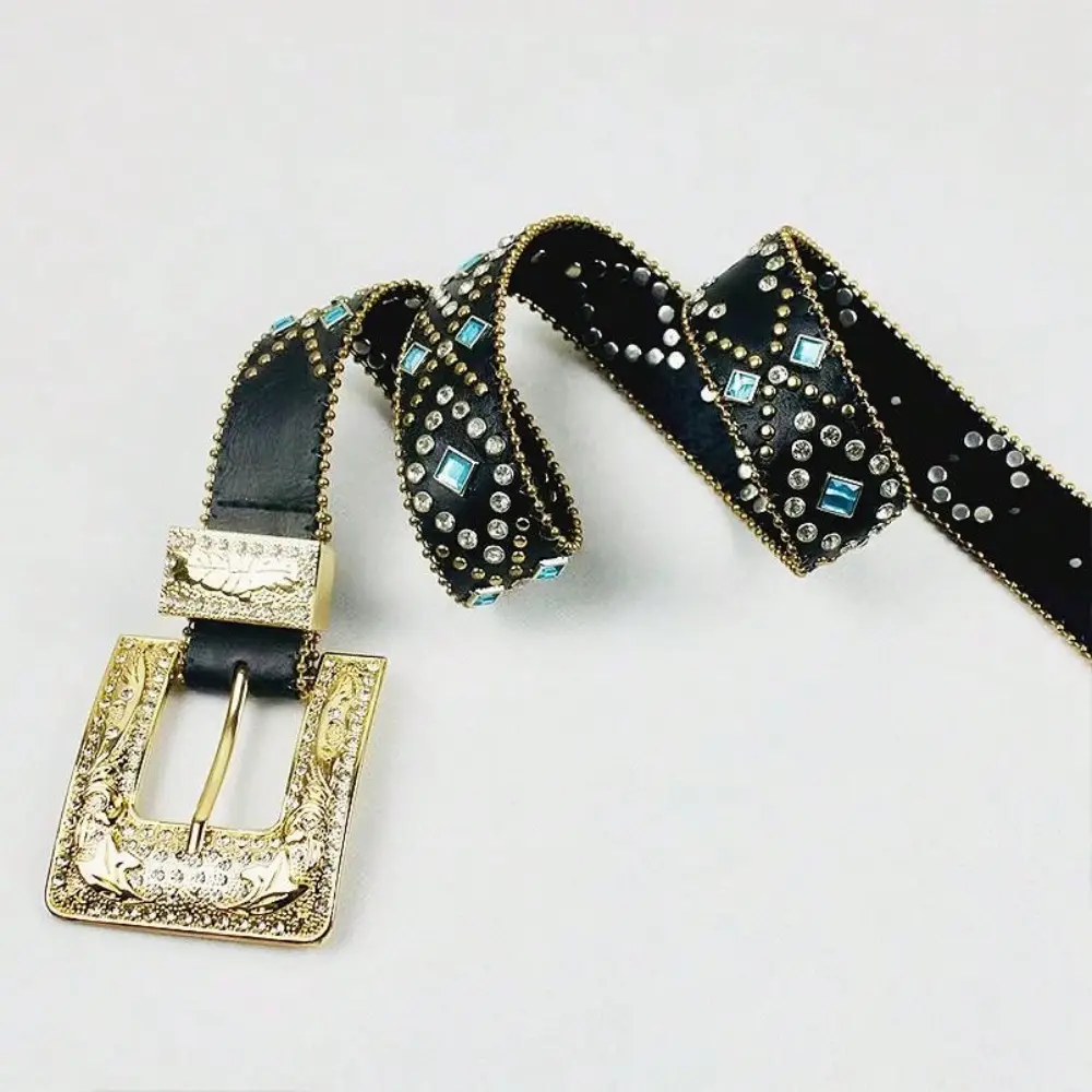 Black Rhinestone Belt with Retro Pin Buckle - Image 5