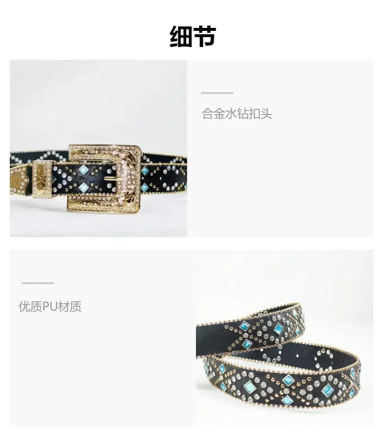 Black Rhinestone Belt with Retro Pin Buckle — feature 6