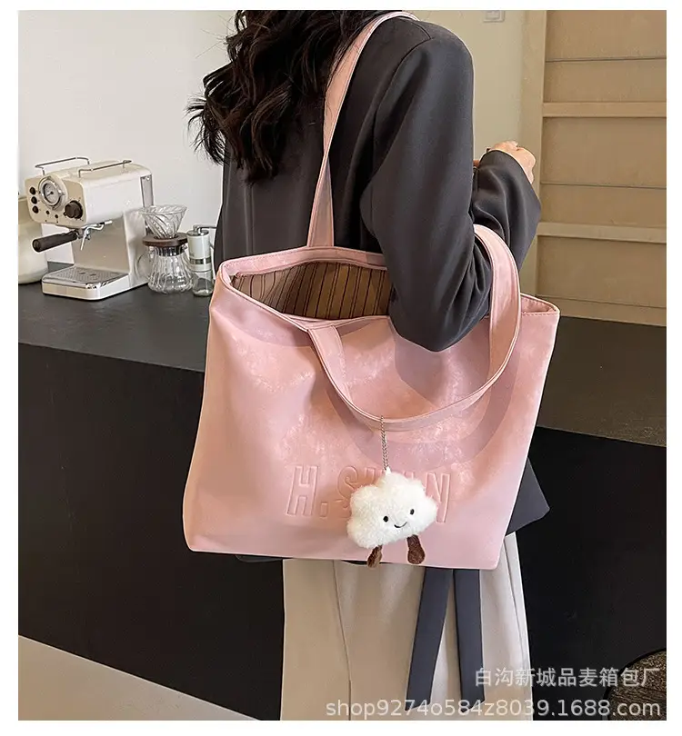 Women Canvas Shoulder Bag Pink Large Capacity — feature 1