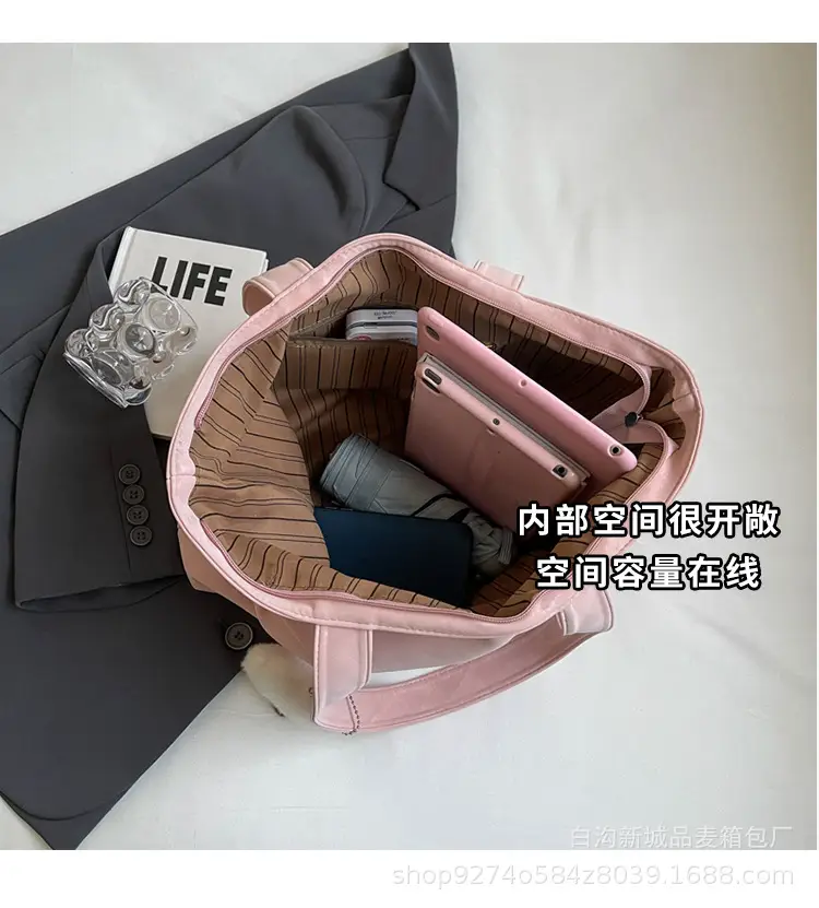 Women Canvas Shoulder Bag Pink Large Capacity — feature 7