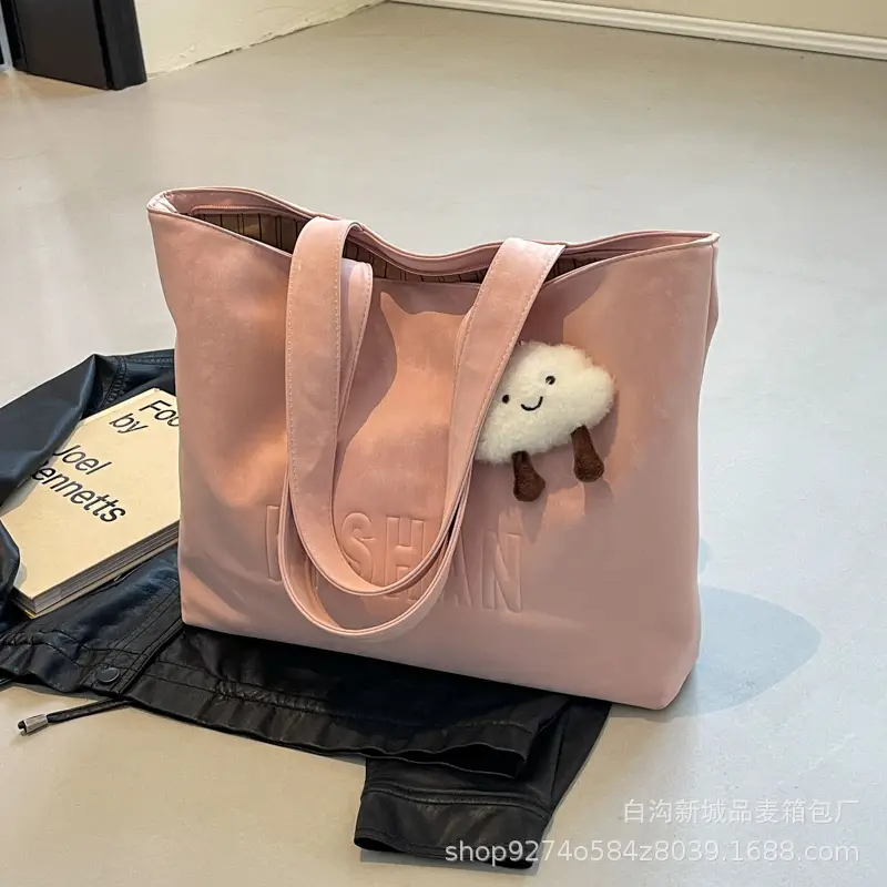 Women Canvas Shoulder Bag Pink Large Capacity