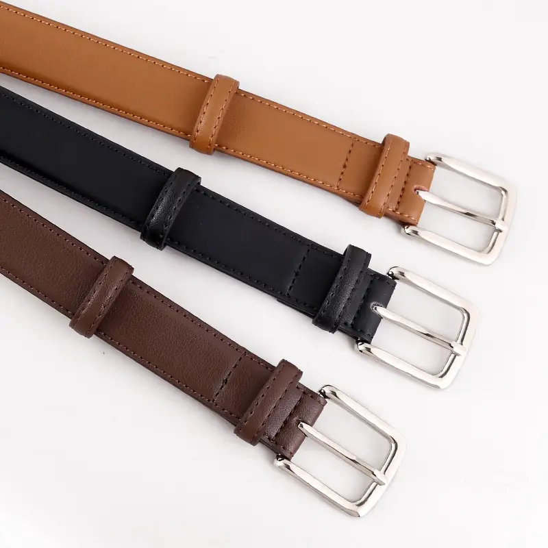 Women Cowhide Leather Belt with Alloy Buckle Tan
