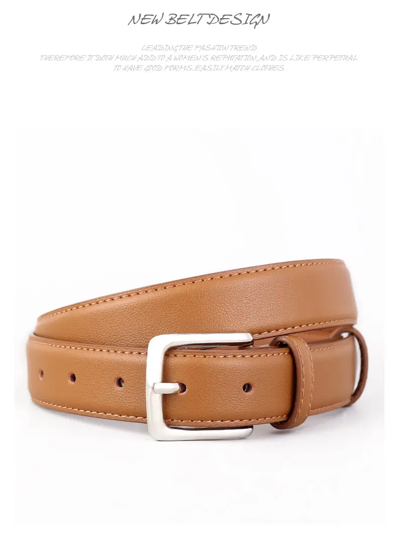 Women Cowhide Leather Belt with Alloy Buckle Tan — feature 38