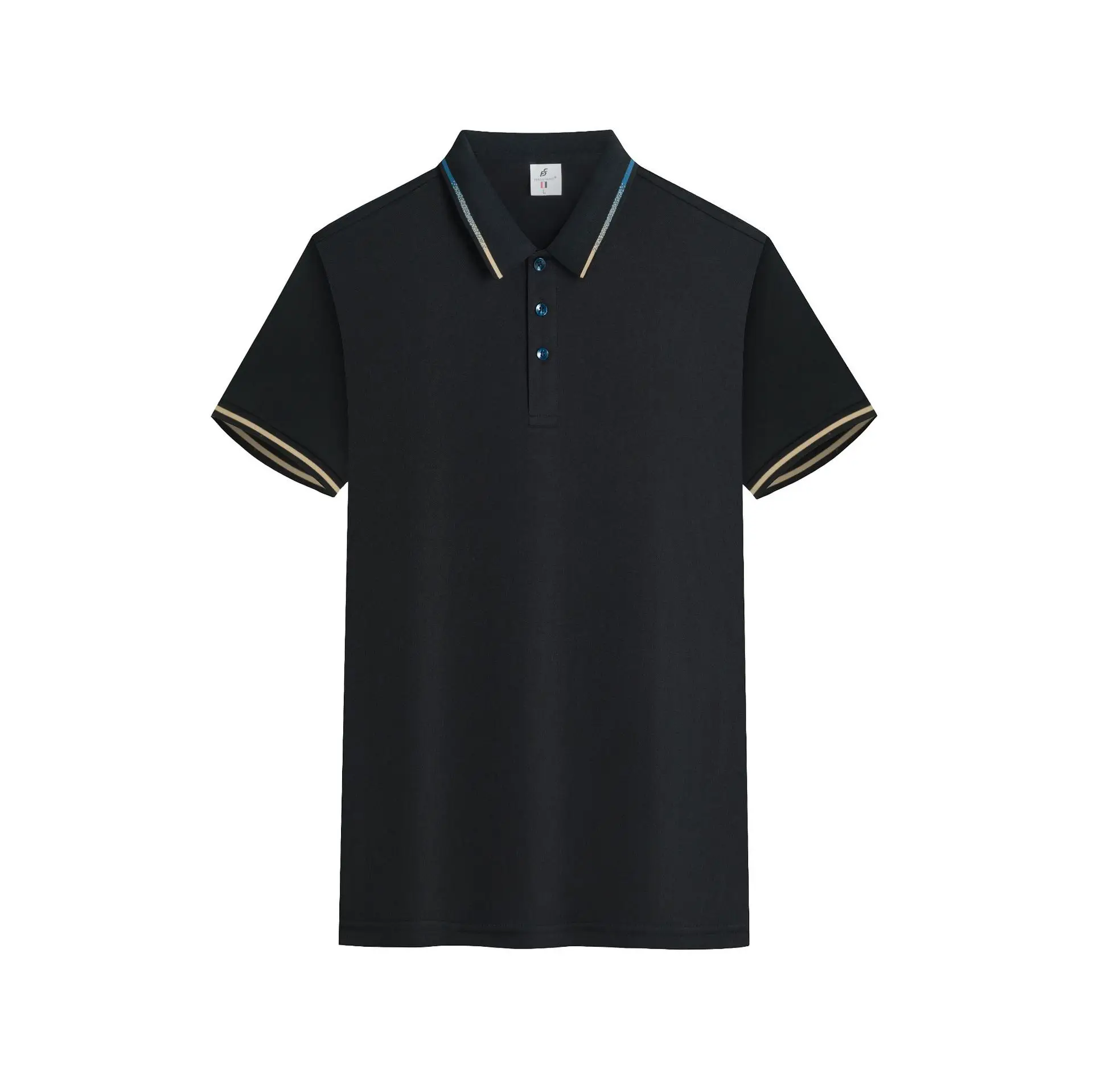 Men's Black Polo Shirt Short Sleeve Button Front - Image 7