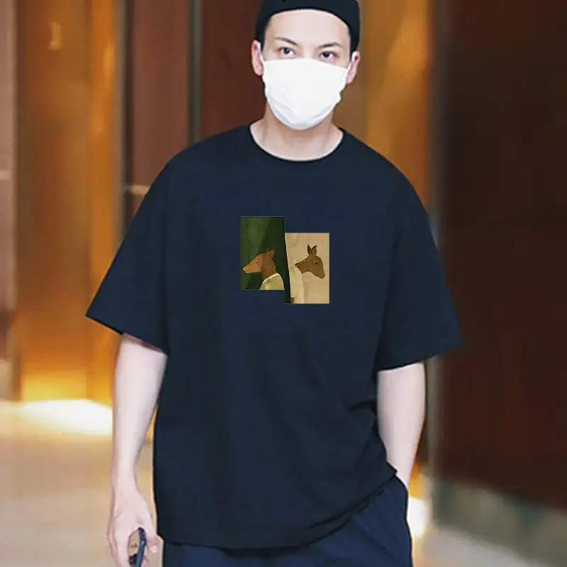 Men Pure Cotton Loose Fit T-Shirt White Triangle Print