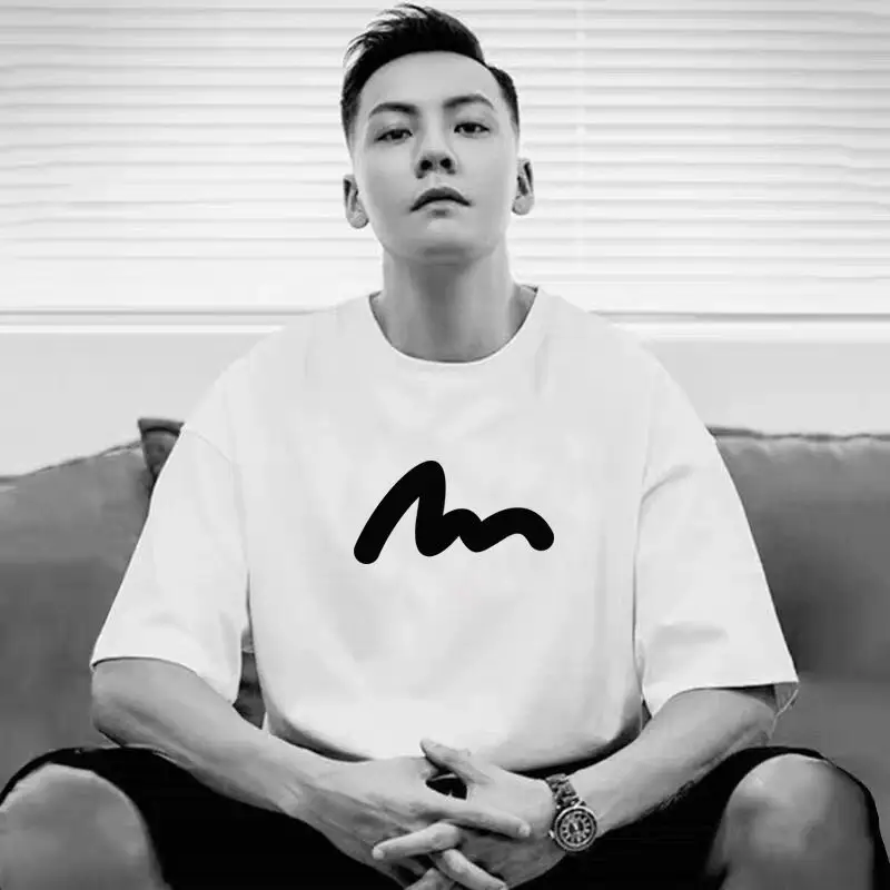 Men Pure Cotton Loose Fit T-Shirt White Triangle Print