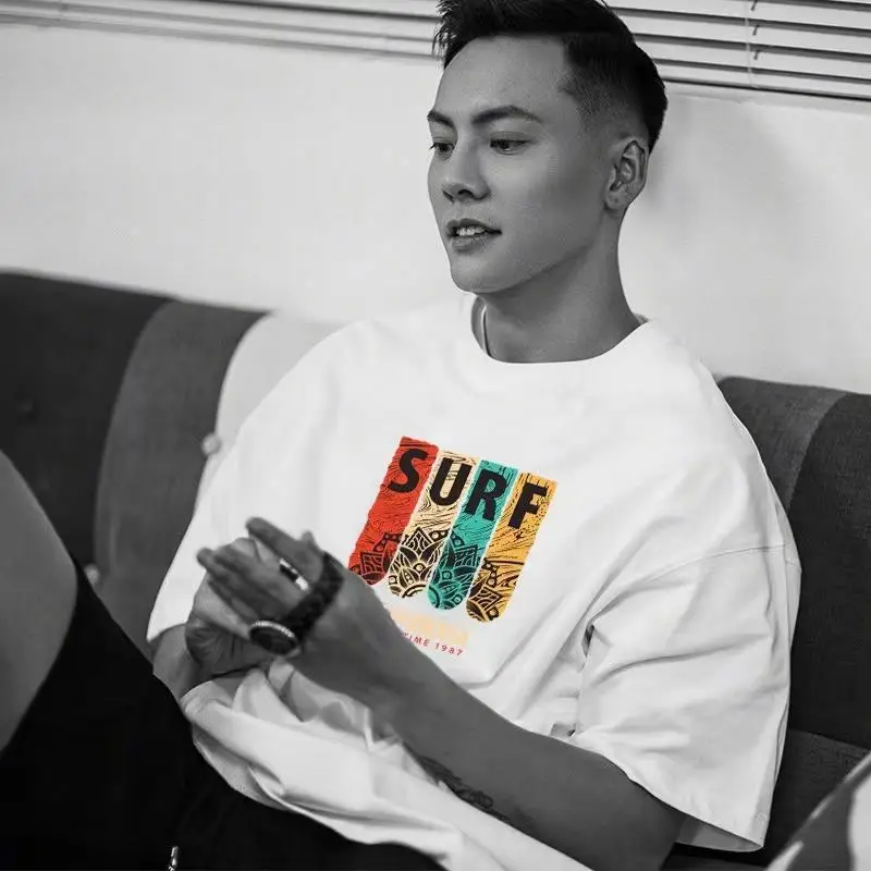 Men Pure Cotton Loose Fit T-Shirt White Triangle Print