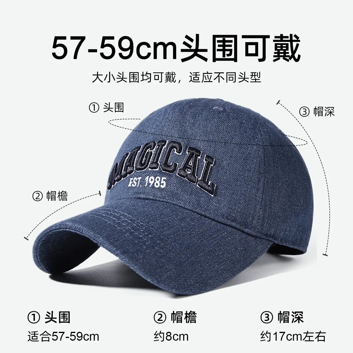 Retro American Baseball Cap Men Denim Peaked Black - Image 3