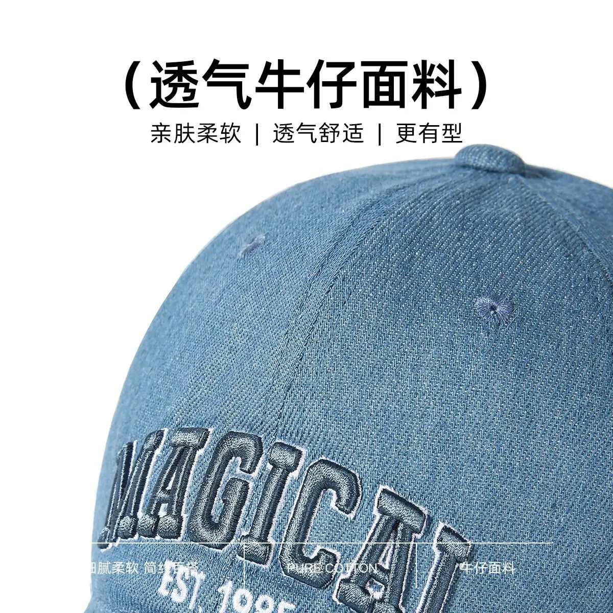 Retro American Baseball Cap Men Denim Peaked Black - Image 4