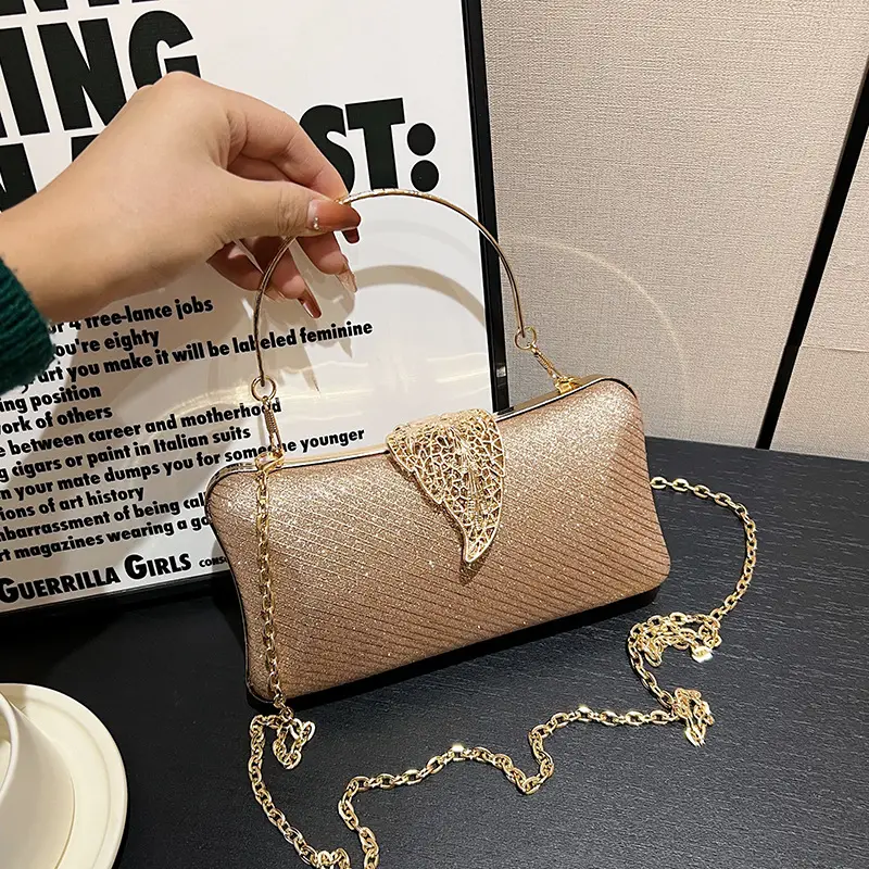 Red Embroidered Chain Handbag for Women