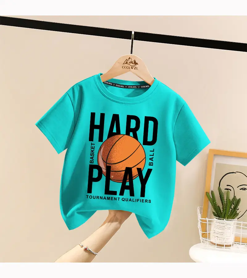 Boys Hard Play Basketball T-Shirt Turquoise Short Sleeve — feature 16