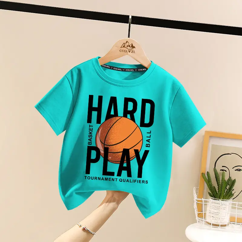 Boys Hard Play Basketball T-Shirt Turquoise Short Sleeve - Image 6