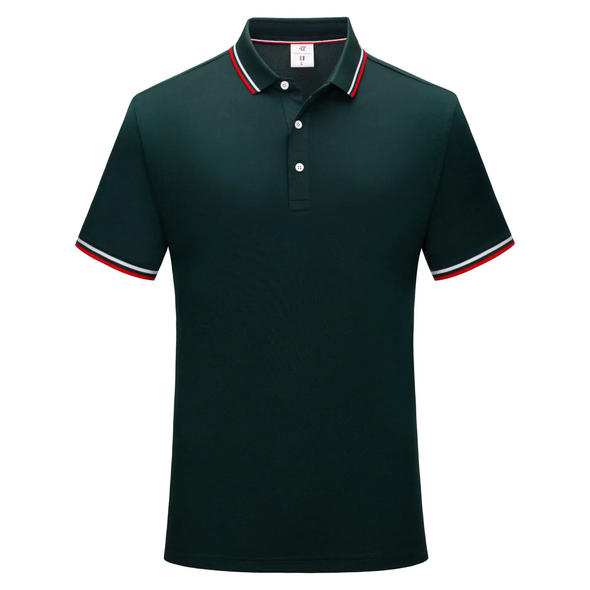 Men Dark Green Polo Shirt with Red White Trim - Image 9