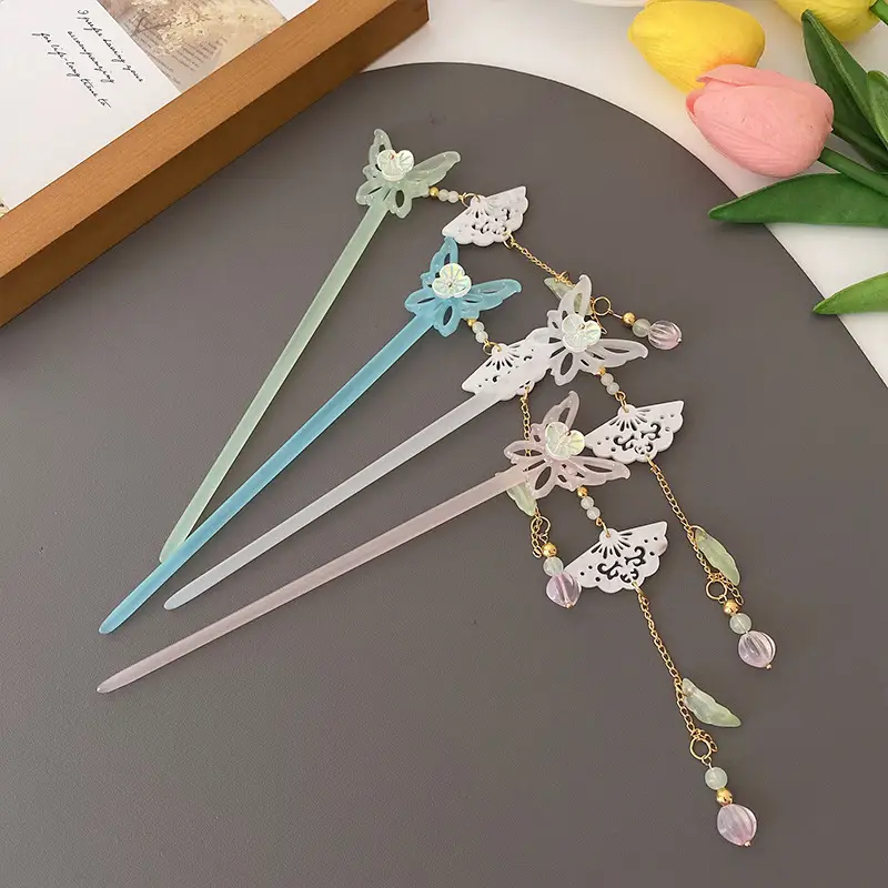 Elegant Hollow Butterfly Hairpin with Pearl Drop - Image 6